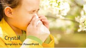  Presentation with spring tree - Slides consisting of blowing her nose near spring background and a yellow colored foreground