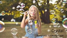  Presentation with scenery - PPT theme with blowing leaf - happy little girl in autumn background and a coral colored foreground