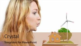  Presentation with turbine - Amazing presentation having house energy efficiency - girl blowing on the wind backdrop and a coral colored foreground