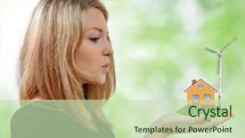  Presentation with turbine - Audience pleasing theme consisting of efficient energy efficiency hand - girl blowing on the wind backdrop and a soft green colored foreground