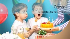  Presentation with party candles - Cool new slide deck with blowing out candles on birthday backdrop and a light blue colored foreground