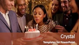  Presentation with cake - PPT layouts enhanced with blowing out candles on birthday background and a tawny brown colored foreground