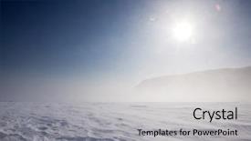  Presentation with desolate cracked earth landscape - PPT theme enhanced with blowing snow across a desolate winter landscape background and a light gray colored foreground