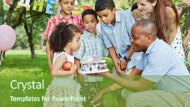  Presentation with happy birthday cake - Presentation featuring blows out candle on birthday background and a tawny brown colored foreground
