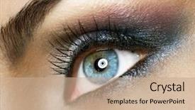  Presentation with makeup - Beautiful theme featuring human blue - beautiful woman's eye makeup backdrop and a coral colored foreground
