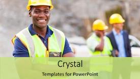  Presentation with worker - Beautiful PPT theme featuring blue - happy african industrial worker backdrop and a yellow colored foreground