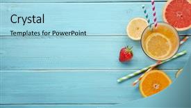 Presentation with healthy juice - Cool new slide deck with blue - healthy juice and fresh fruits backdrop and a light blue colored foreground