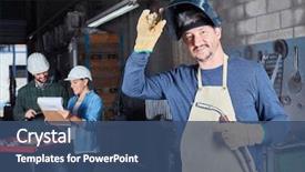  Presentation with experience - Slide set enhanced with blue - man as welder worker background and a ocean colored foreground