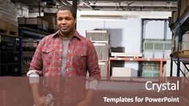  Presentation with warehouse - Theme with blue - man in warehouse background and a tawny brown colored foreground