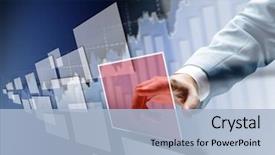  Presentation with abstract business - Presentation design featuring business abstract blue - man's hand pushing the button background and a light blue colored foreground