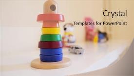  Presentation with close up wooden decking - Presentation design enhanced with blue 7 yellow - closeup colorful wooden toy background and a lemonade colored foreground