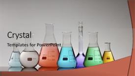  Presentation with flasks - Colorful theme enhanced with blue 7 yellow - group of seven flasks containing backdrop and a light gray colored foreground