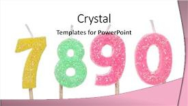  Presentation with white candles - PPT theme enhanced with blue 7 yellow - set of colored birthday candles background and a white colored foreground