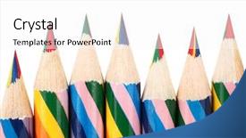  Presentation with crayons - Colorful presentation enhanced with blue 7 yellow - wooden crayons perfectly sharpened placed backdrop and a white colored foreground