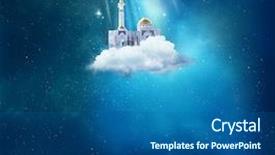  Presentation with mosque - PPT theme having blue abstract design - ramadan kareem background with mosque background and a ocean colored foreground