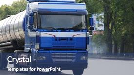  Presentation with tank truck - Beautiful slides featuring automotive fuel tank - front of blue american cargo backdrop and a ocean colored foreground