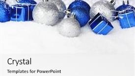  Presentation with silver christmas - Cool new presentation theme with blue and silver christmas balls and decoration on snow backdrop and a white colored foreground