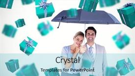  Presentation with black people - Slide set having blue and silver presents background and a  colored foreground