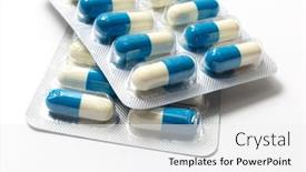  Presentation with capsules - Cool new slide set with blue-and-white-capsules-close backdrop and a white colored foreground