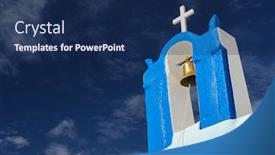  Presentation with church blue - Slide deck with blue and white orthodox church bell tower oia santorini greece copyspace background and a navy blue colored foreground
