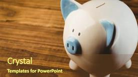  Presentation with piggy bank - Audience pleasing slide deck consisting of blue and white piggy bank backdrop and a tawny brown colored foreground
