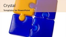  Presentation with blue yellow - Slides consisting of blue and yellow puzzle elements isolated on white background background and a gold colored foreground