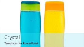  Presentation with shampoo - Slide deck having blue and yellow transparent shampoo isolated on white background background and a cyan colored foreground