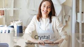  Presentation with sewing tools - PPT theme with blue apron sitting near sewing background and a mint green colored foreground