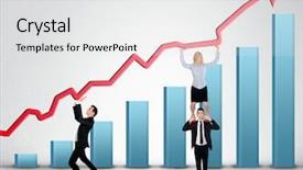  Presentation with monthly report sales in statistics - Slide set consisting of blue arrow report growth statistics background and a white colored foreground