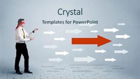  Presentation with person help sign poverty - Colorful slides enhanced with blue arrow sign pointing forward backdrop and a sky blue colored foreground