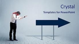  Presentation with lost - Colorful slides enhanced with blue arrow sign pointing forward backdrop and a lemonade colored foreground