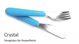  Presentation with cutlery - Slide deck featuring blue baby cutlery isolated on white background and a white colored foreground