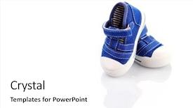  Presentation with baby shoes - Audience pleasing slide set consisting of blue baby shoes on white - baby stuff backdrop and a white colored foreground