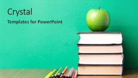  Presentation with apple on open books - Presentation featuring blue back - apple over books background and a seafoam green colored foreground