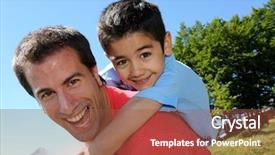  Presentation with father son and looking - Colorful slide set enhanced with blue back - portrait of father and son backdrop and a  colored foreground