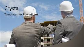  Presentation with rear view of bodyguard - Amazing PPT theme having blue back - rear view of workers interacting backdrop and a light blue colored foreground