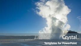  Presentation with natural park yellowstone - Audience pleasing theme consisting of blue backgrand - geyser thermals yellowstone national park backdrop and a ocean colored foreground