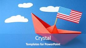  Presentation with boat - Colorful presentation design enhanced with paper boat with american flag backdrop and a teal colored foreground