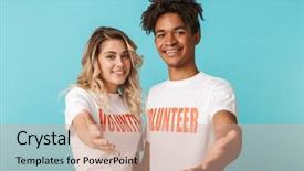  Presentation with free helping hand - Colorful PPT theme enhanced with blue background outstretched hand backdrop and a coral colored foreground