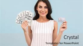  Presentation with credit card - Slide deck with blue background wall holding money background and a lemonade colored foreground