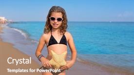  Presentation with starfish - Presentation theme having blue beach kid girl with bikini starfish and sunglasses at summer vacations background and a coral colored foreground