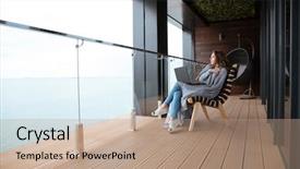  Presentation with coverlet - PPT theme enhanced with blue beauty - sad serious beautiful young woman background and a coral colored foreground