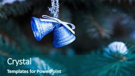  Presentation with christmas tree - Theme having blue bells christmas decoration hanging background and a ocean colored foreground