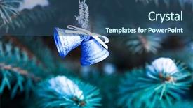  Presentation with hawaiian luau hanging decorative christmas - Amazing PPT theme having blue bells christmas decoration hanging backdrop and a ocean colored foreground