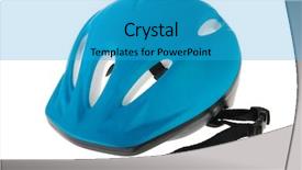  Presentation with bike - Colorful presentation design enhanced with blue bike helmet isolated over white background backdrop and a teal colored foreground