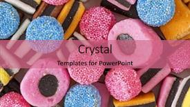  Presentation with sweets - Audience pleasing PPT theme consisting of blue black - liquorice colorful sweets close up backdrop and a  colored foreground