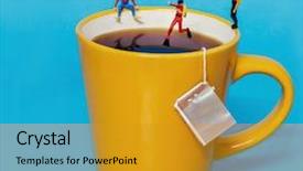  Presentation with cup of lemon tea - PPT theme with blue black edge - conceptual diver jumping background and a gold colored foreground