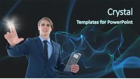  Presentation with glass - Slides having blue black line bubble - digital composite of man holding background and a wine colored foreground