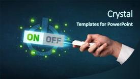  Presentation with signal - Amazing PPT theme having blue black line bubble - hand holding a remote control backdrop and a  colored foreground