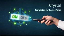  Presentation with signal - Beautiful PPT theme featuring blue black line bubble - hand holding a remote control backdrop and a navy blue colored foreground